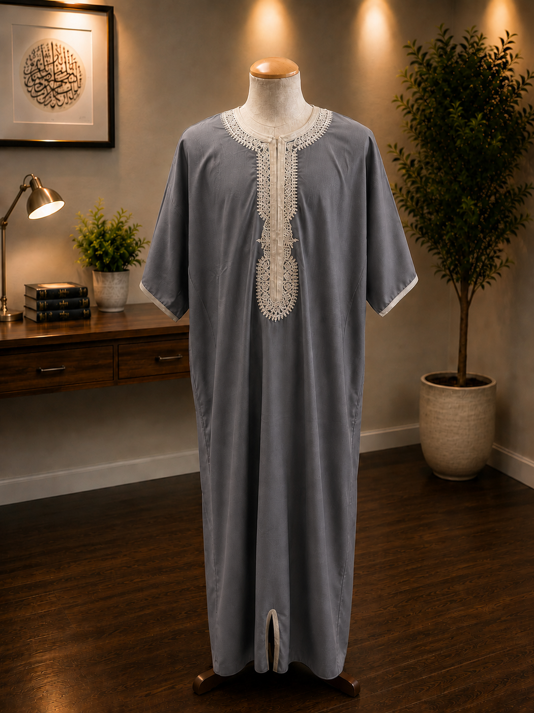 Short Sleeve Moroccan Embroidered Thobe