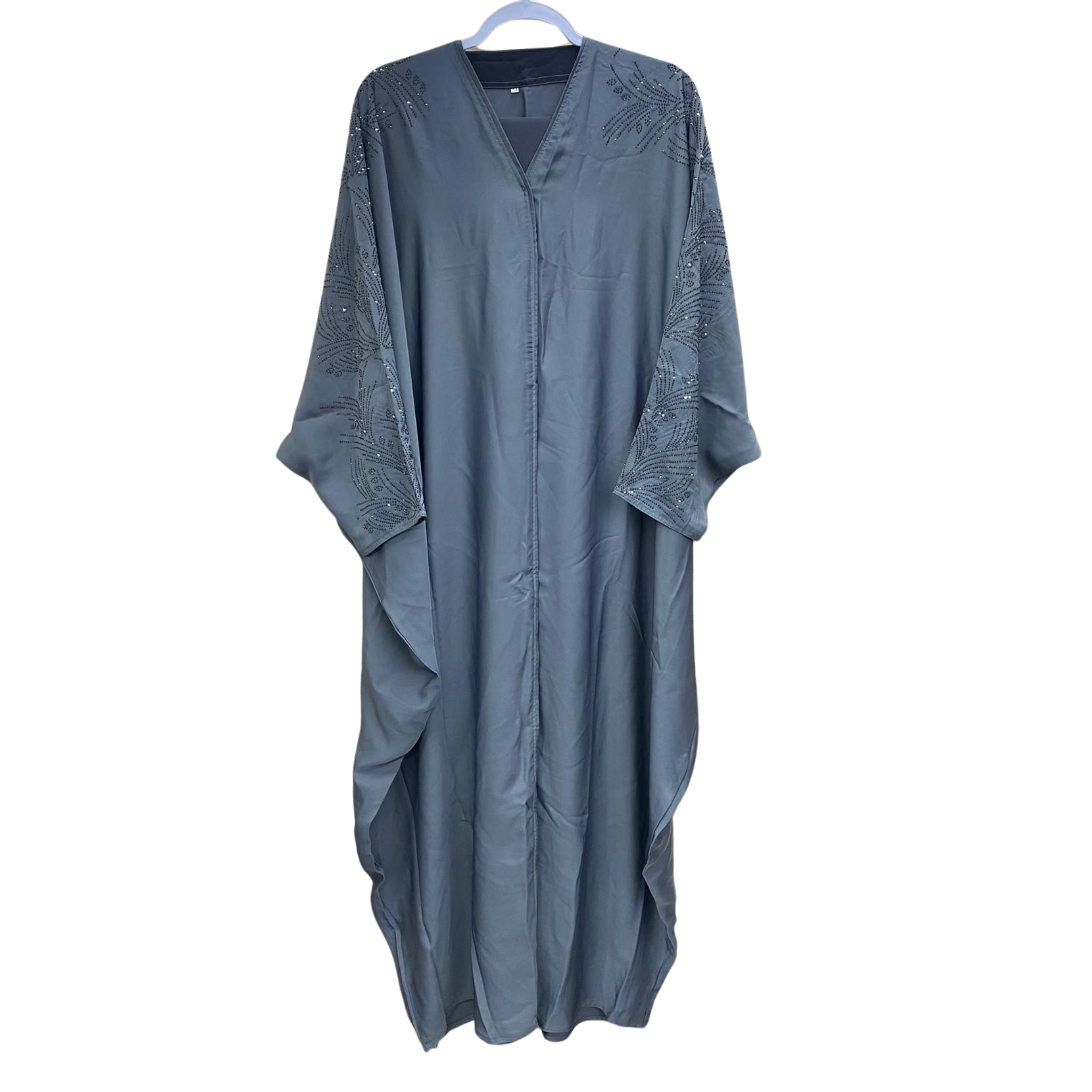 Button Up Abaya with Floral Embroidered Sleeves