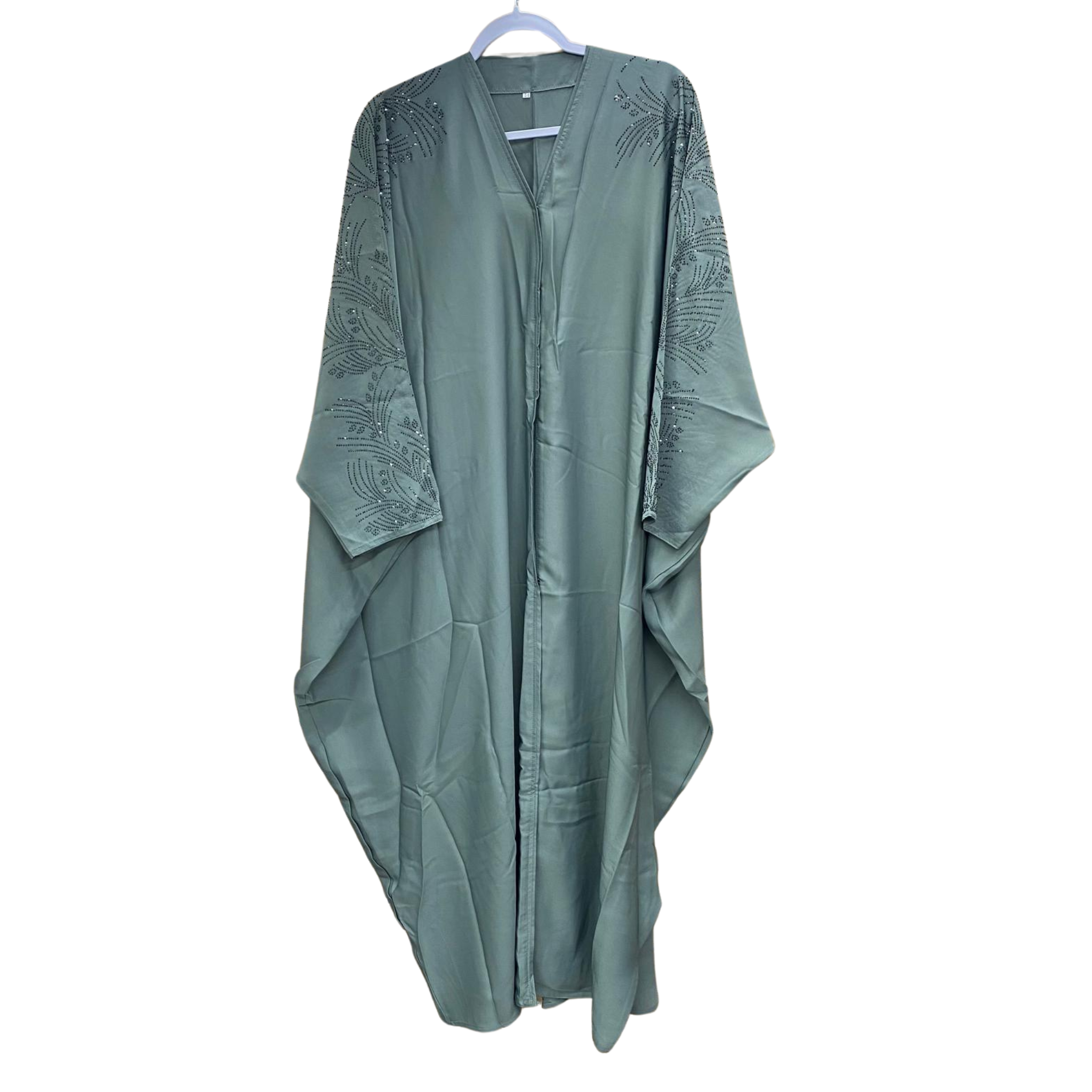 Button Up Abaya with Floral Embroidered Sleeves