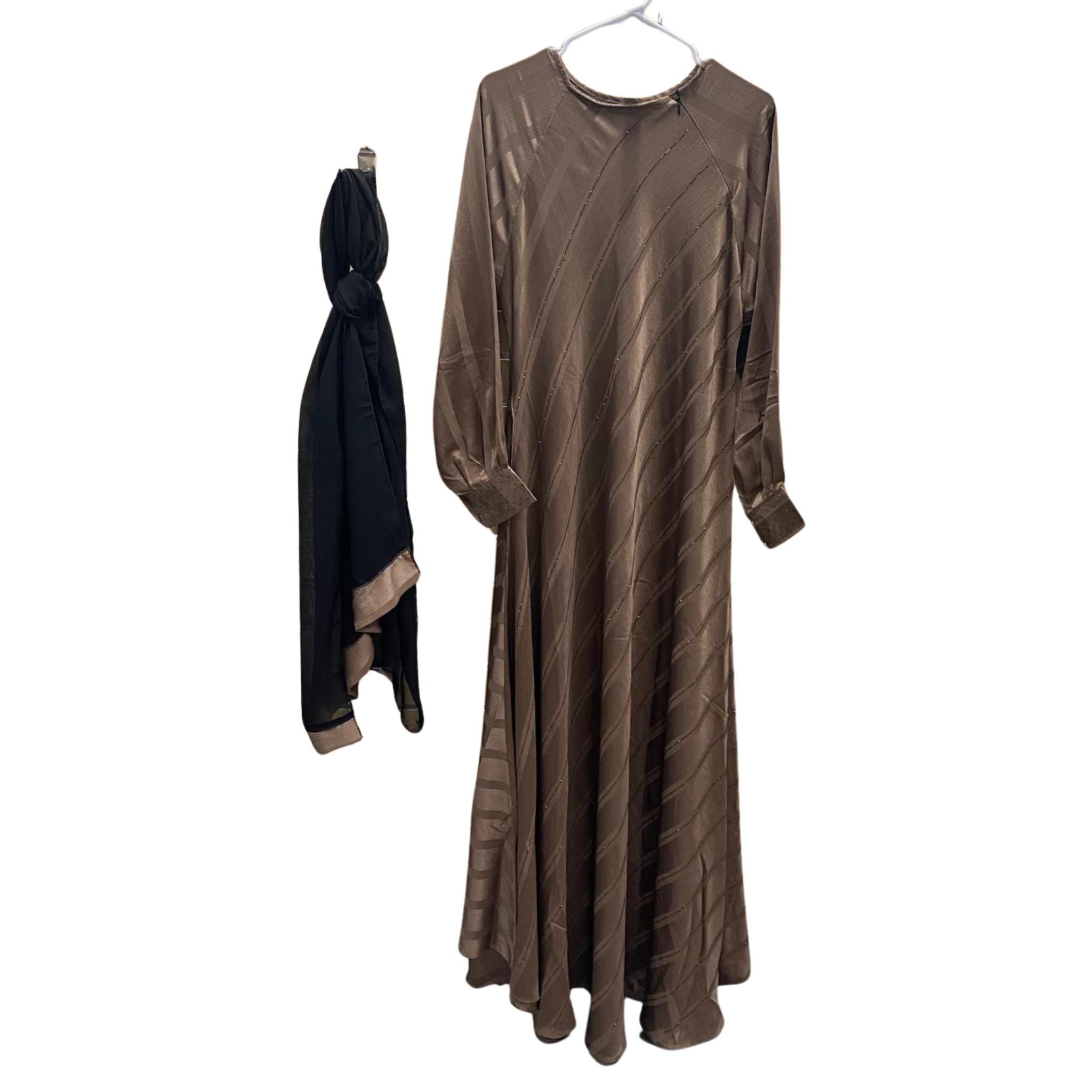 Elegant Striped Rhinestone Abaya