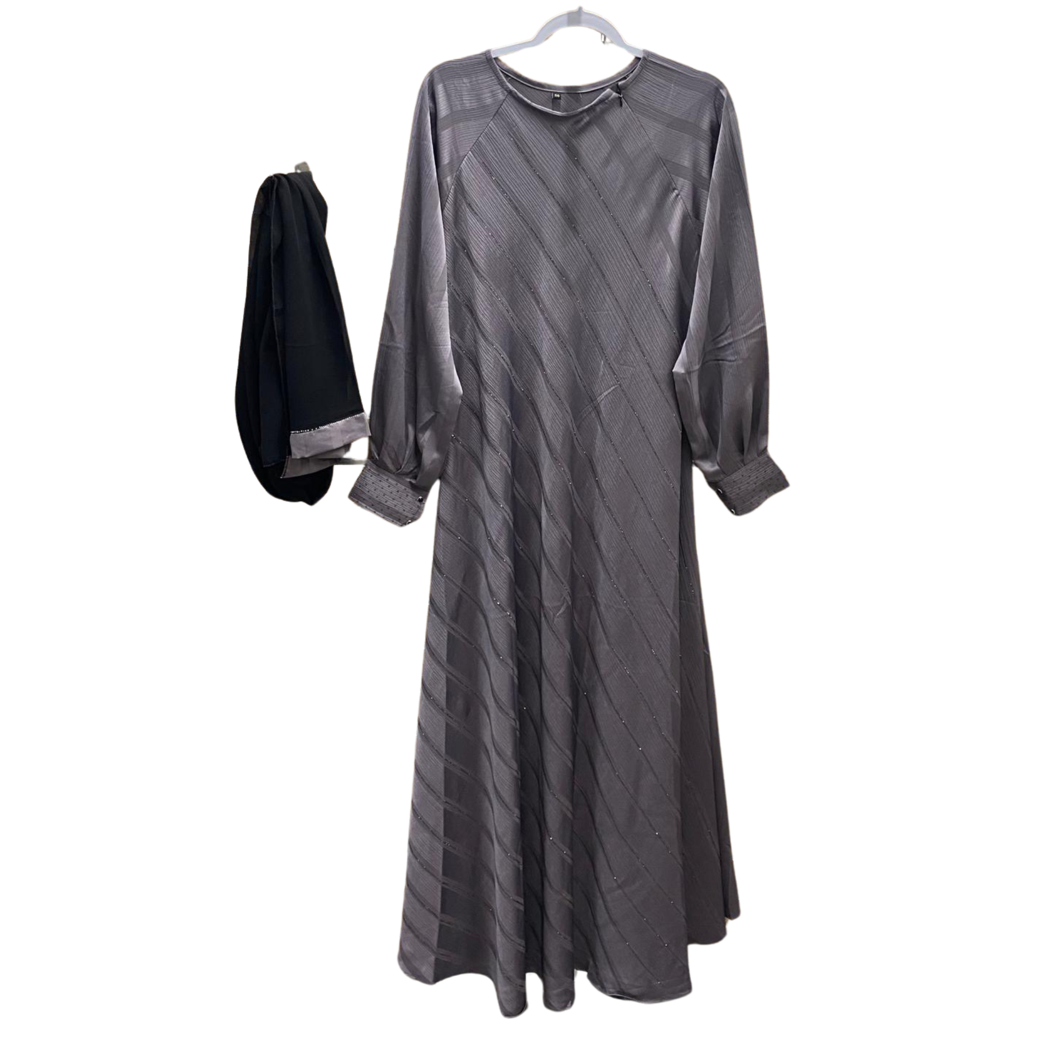 Elegant Striped Rhinestone Abaya