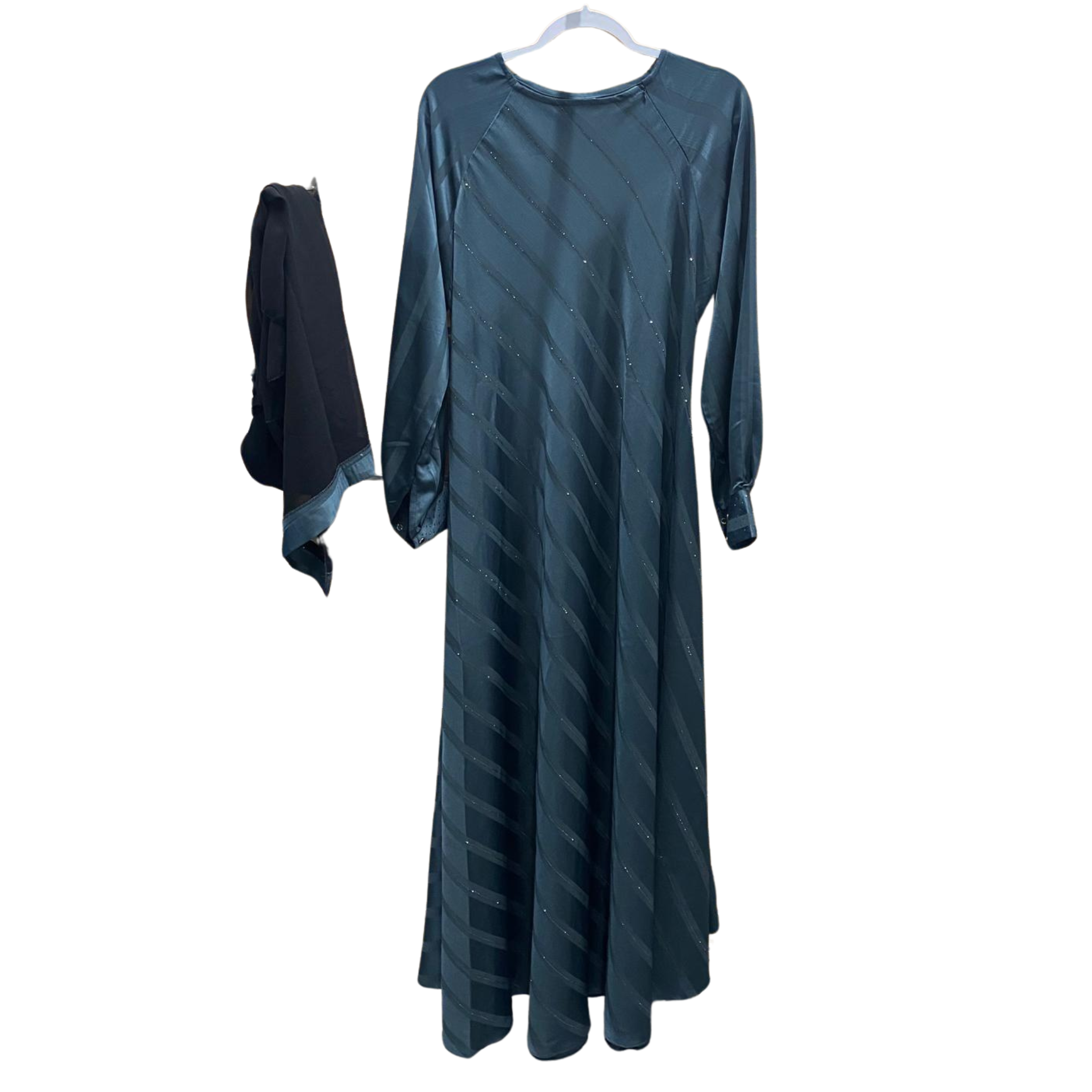 Elegant Striped Rhinestone Abaya