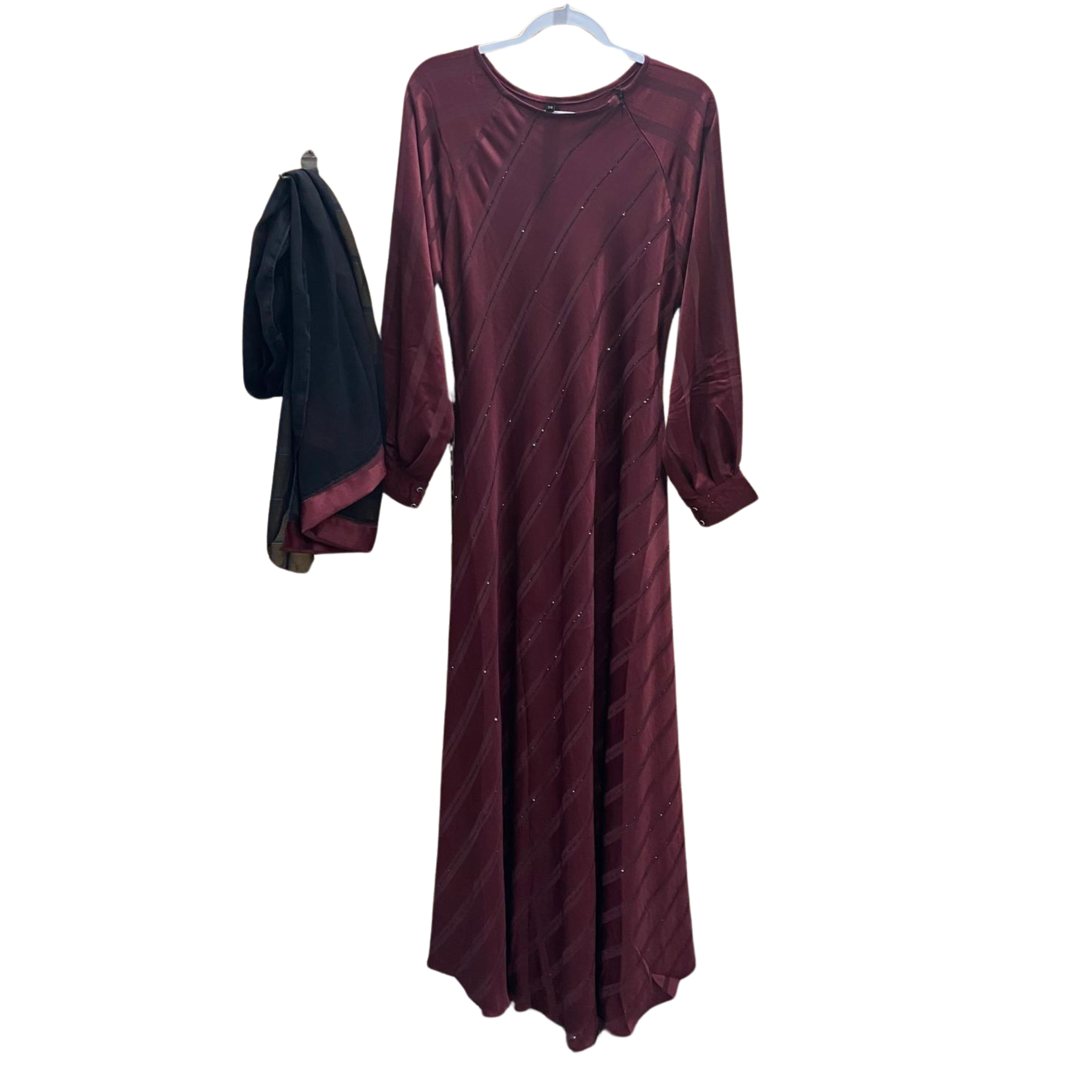 Elegant Striped Rhinestone Abaya