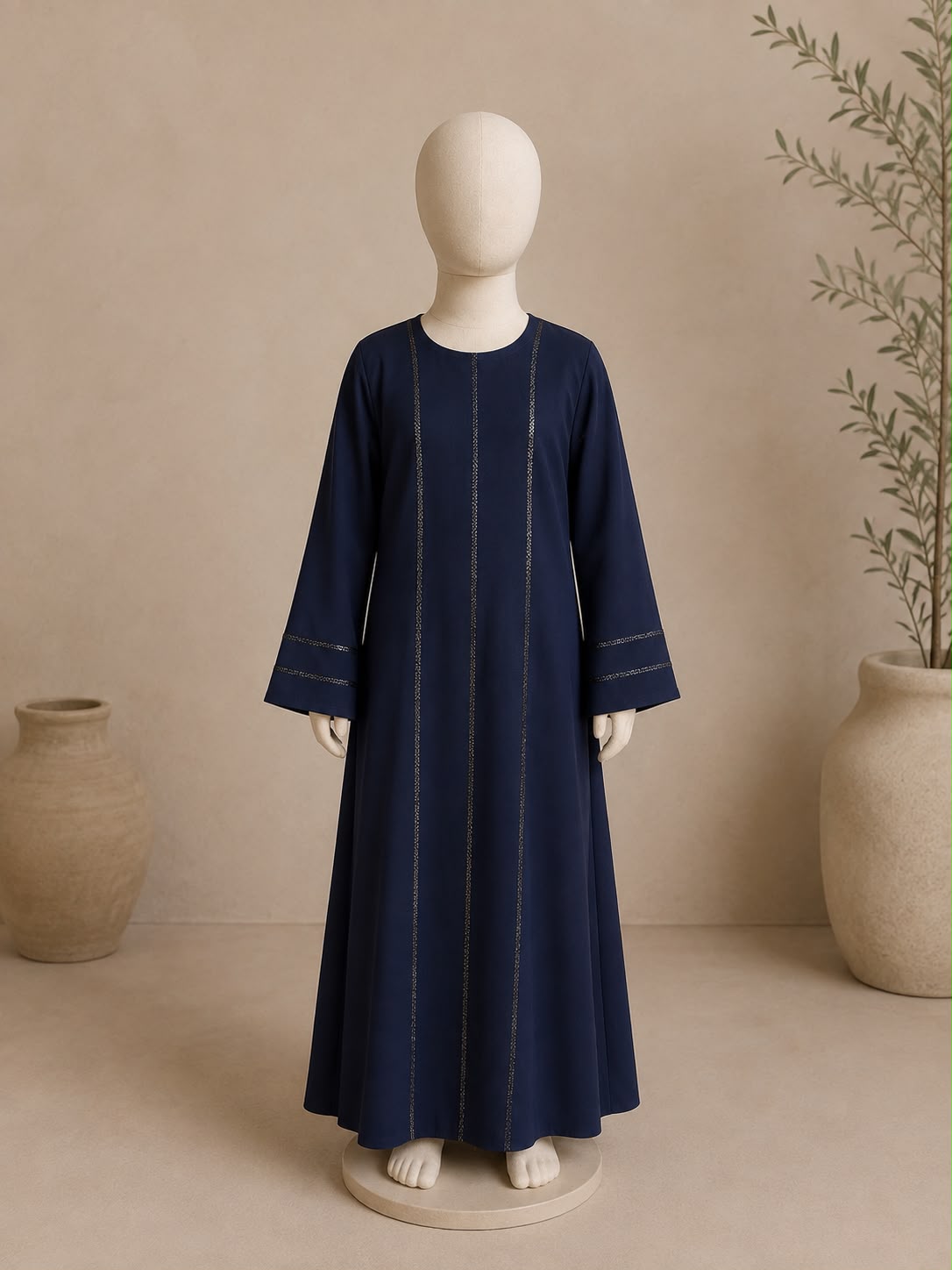 Navy Blue Girls Dotted Sequin Abaya