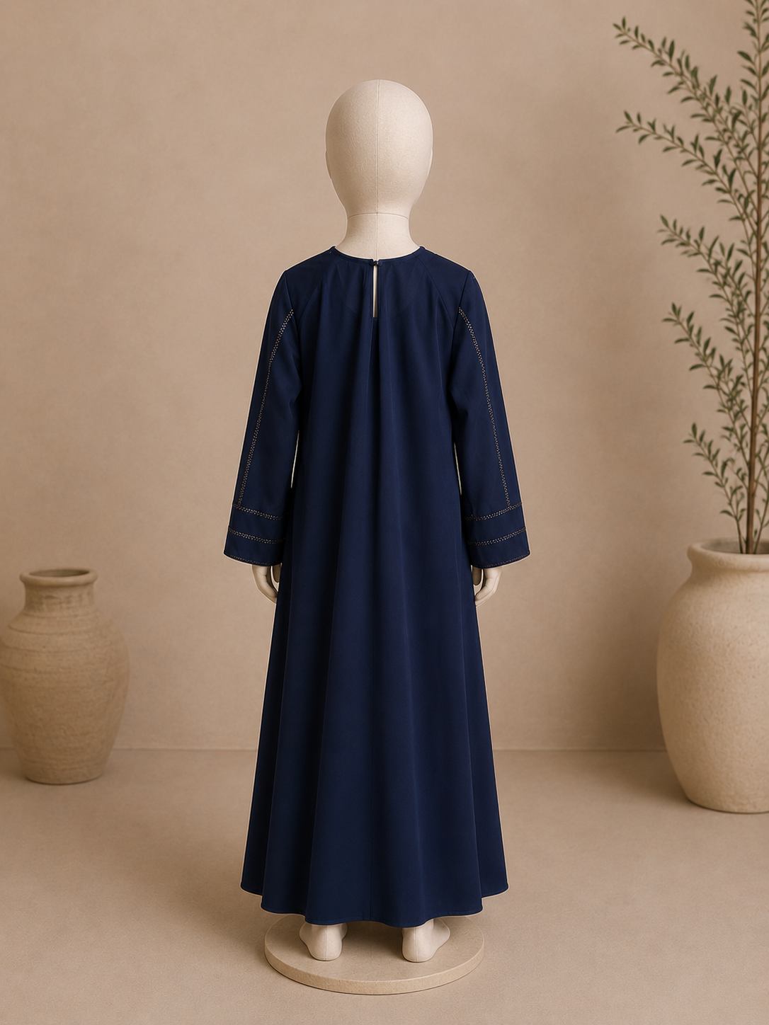 Navy Blue Girls Dotted Sequin Abaya