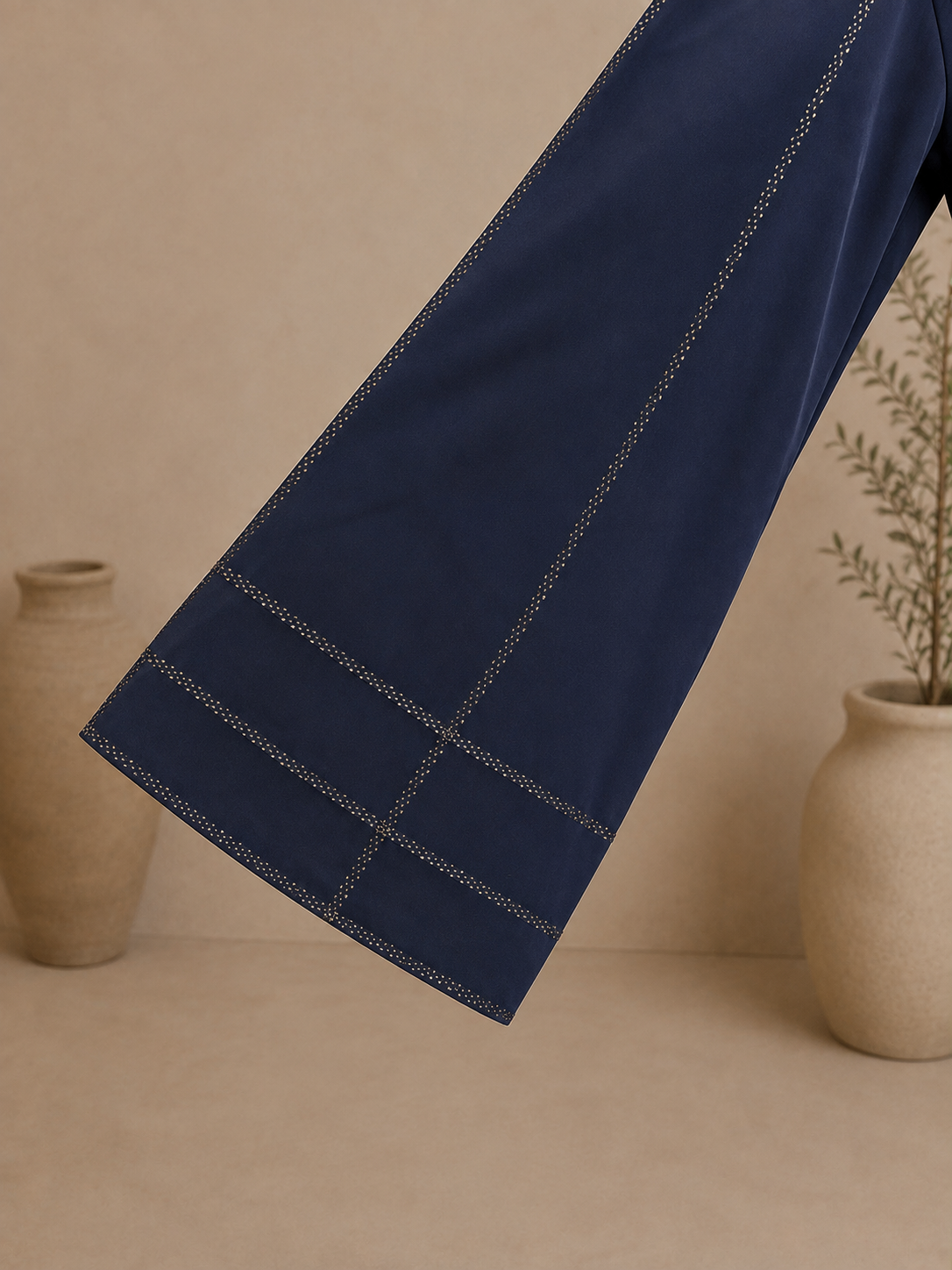 Navy Blue Girls Dotted Sequin Abaya
