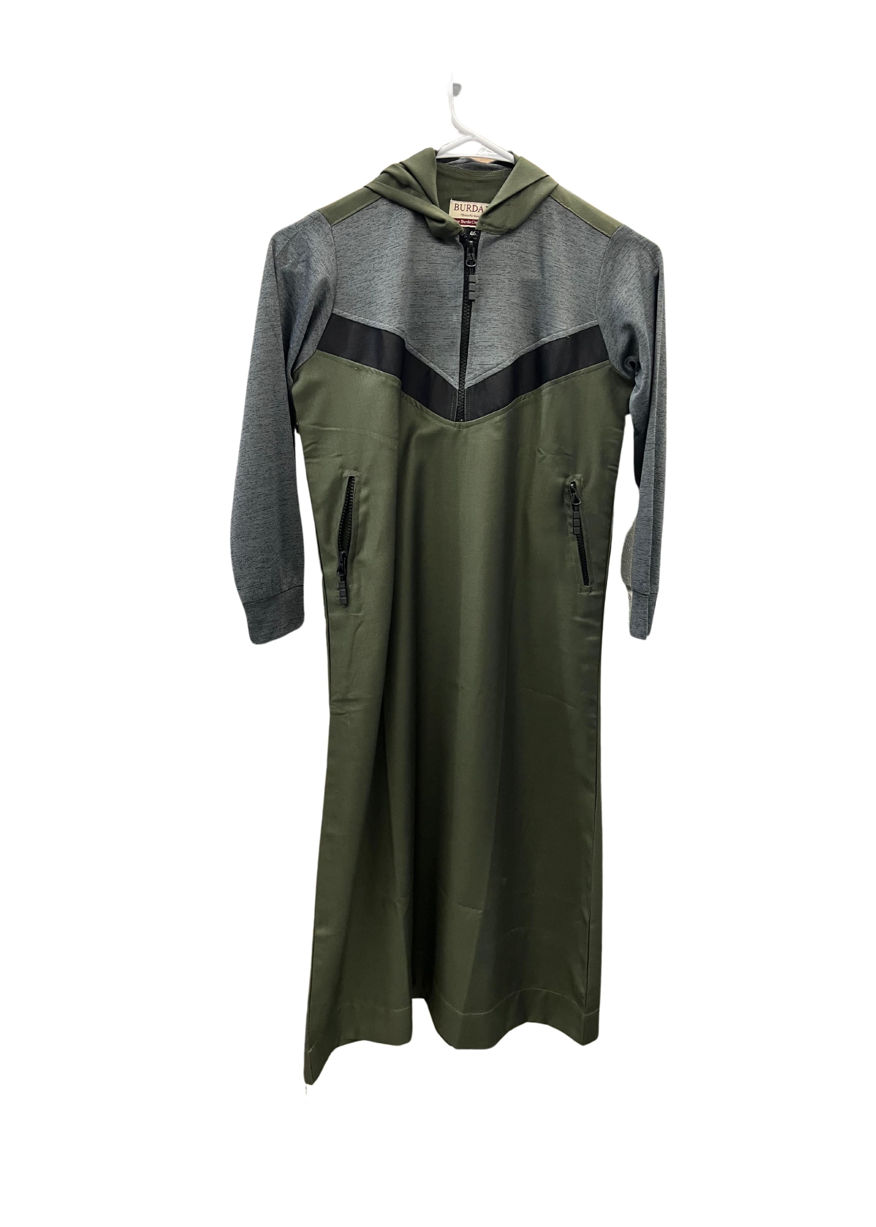 Premium Hoodie Thobe - Green/Gray