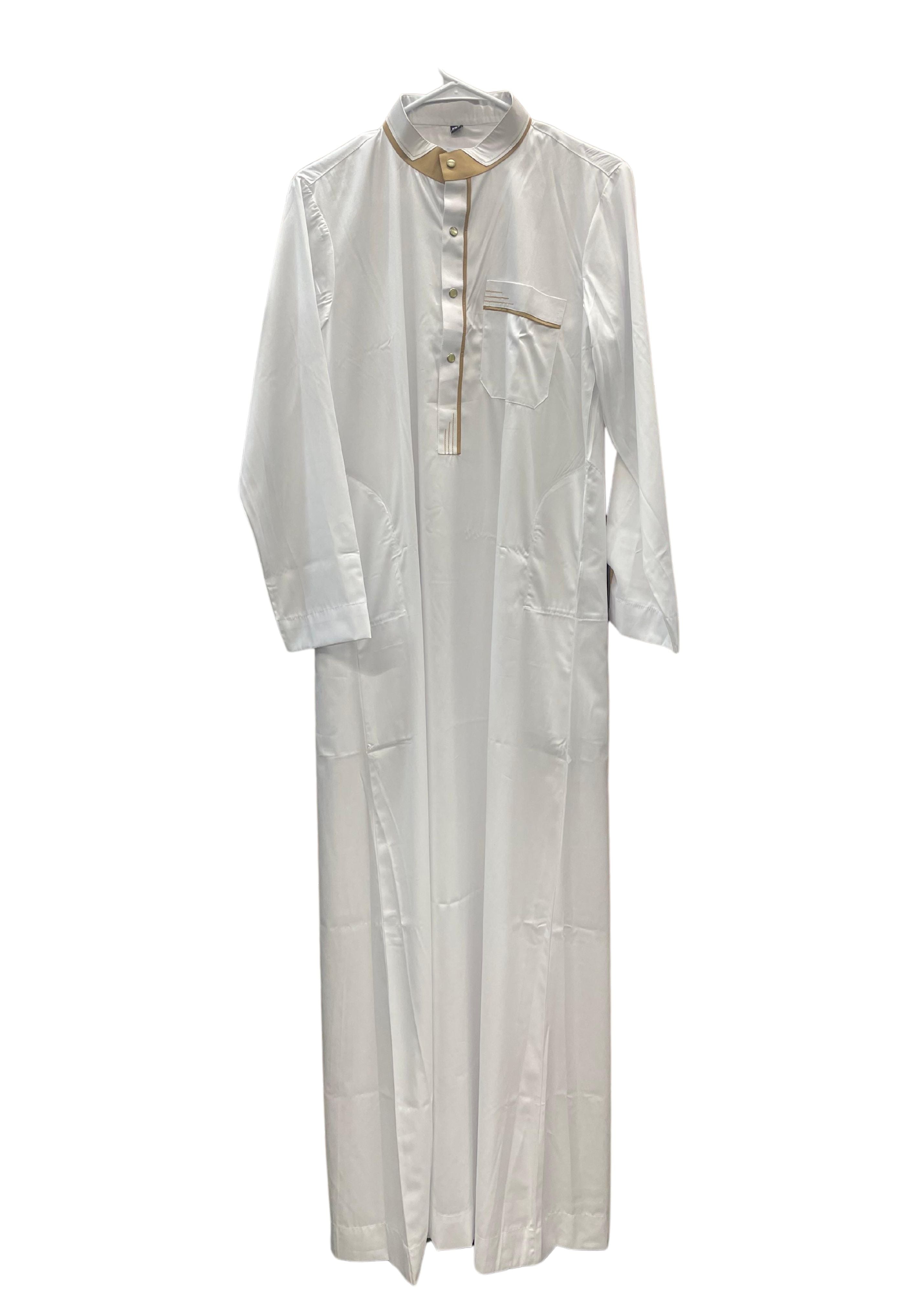 White Thobe with Tan Collar and Lining