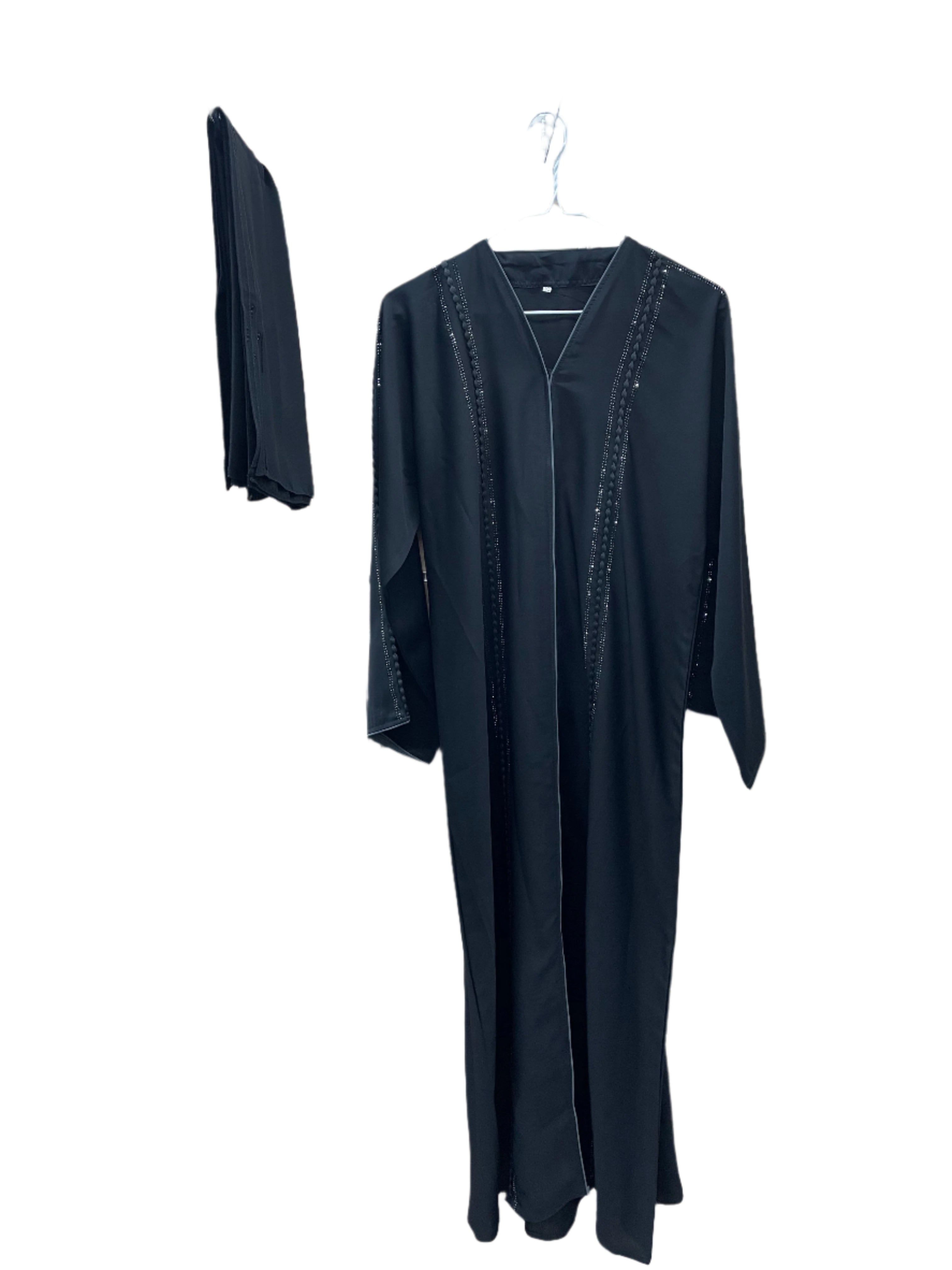 Black Abaya with Sequins and Braided Design