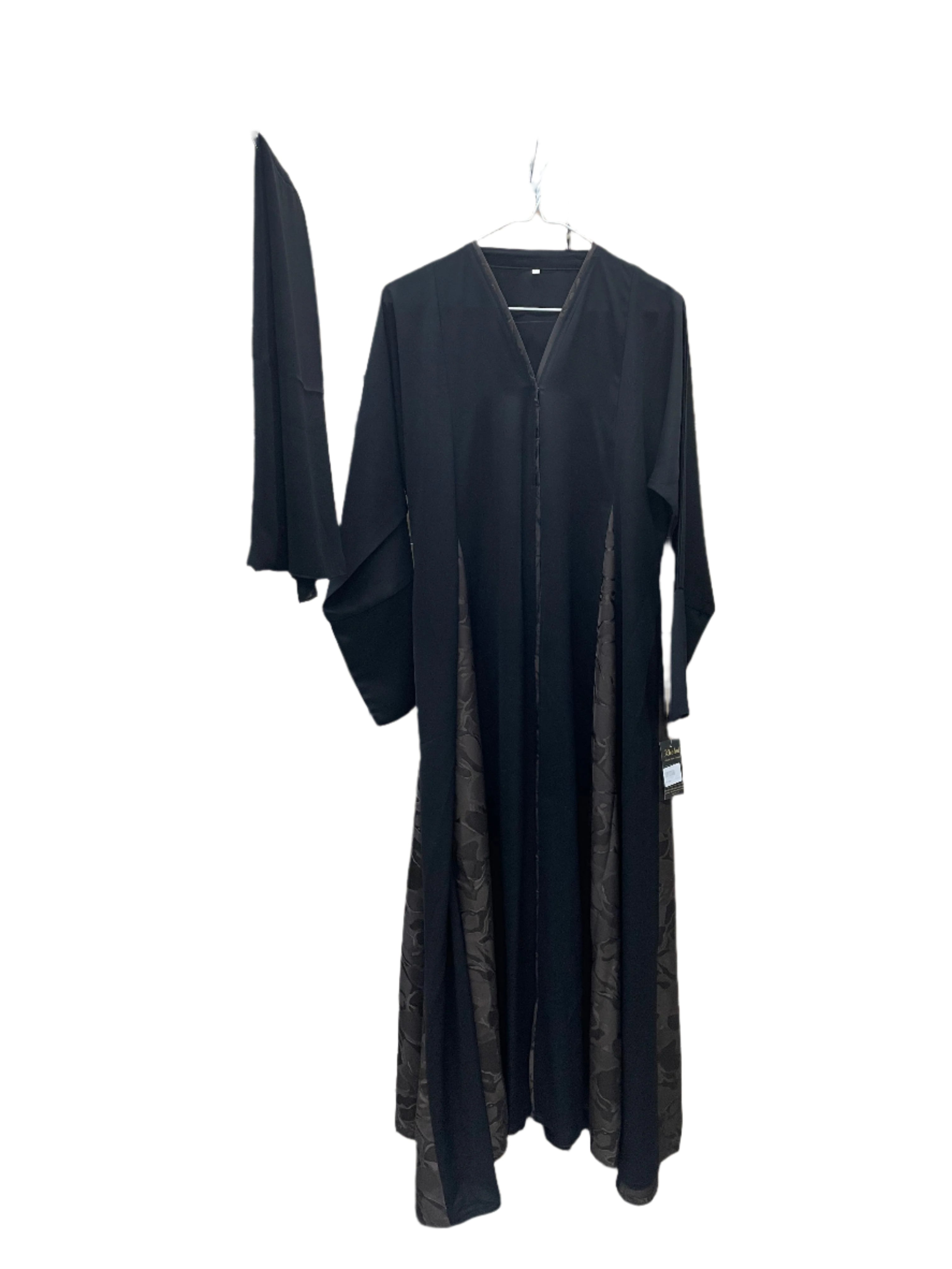 Black Flowy Abaya with Elegant Brown Trim