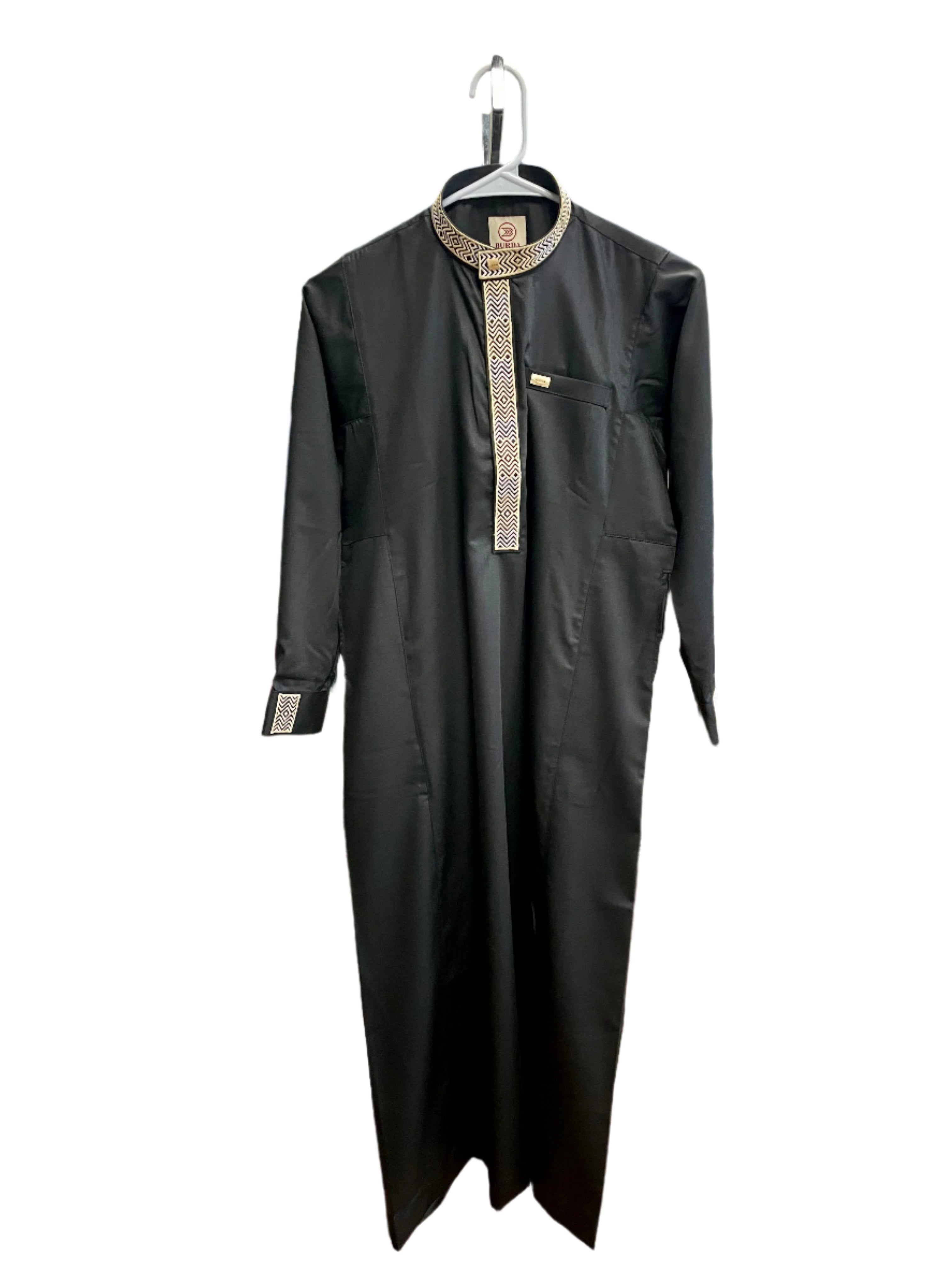 Premium Kids Black Thobe with Neckline Design