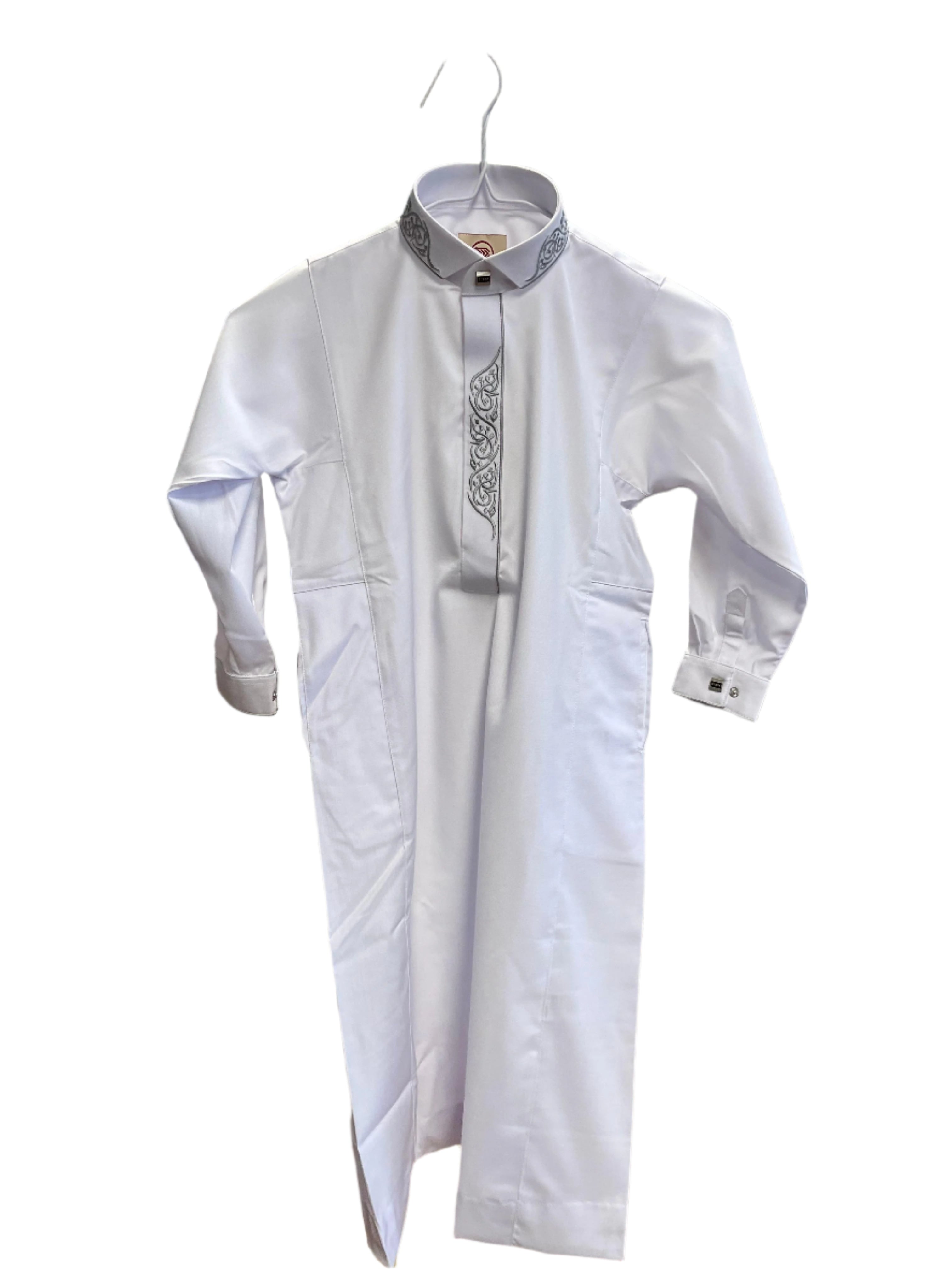 Premium Kids White Thobe with Neckline Design