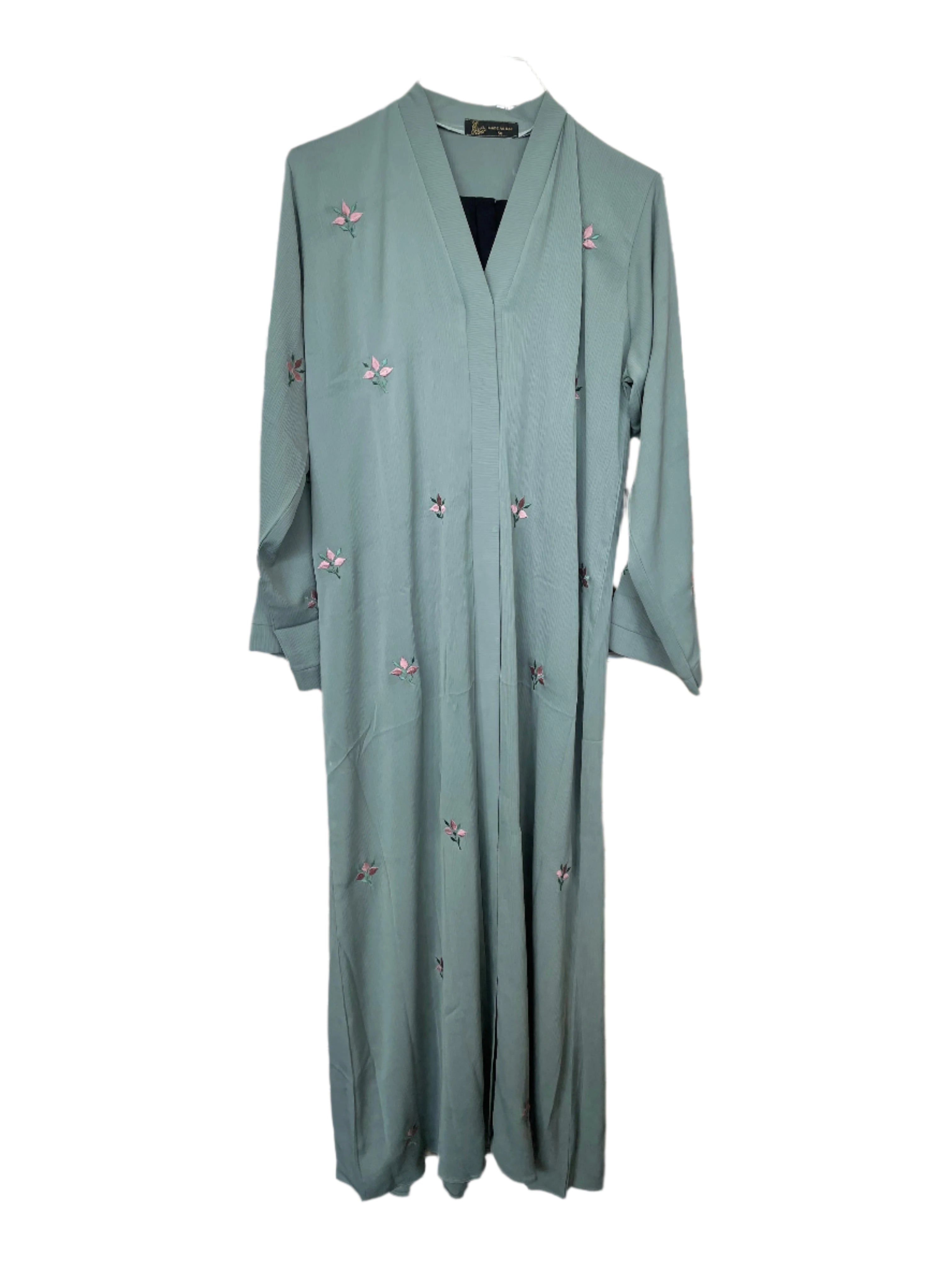 Colorful Button Up Abaya with Floral Embroidery