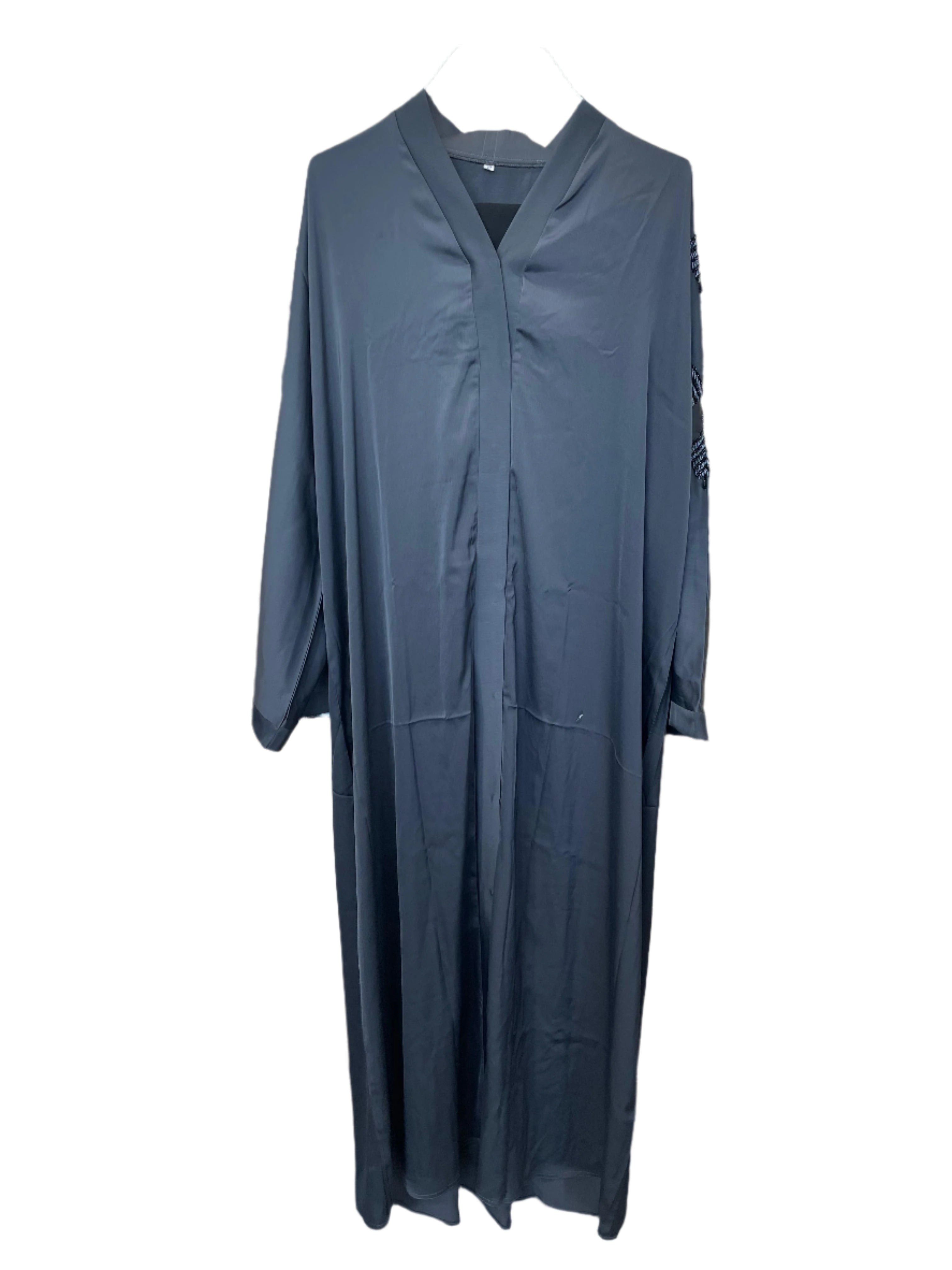 Silky Button Up Abaya with Shoulder Design