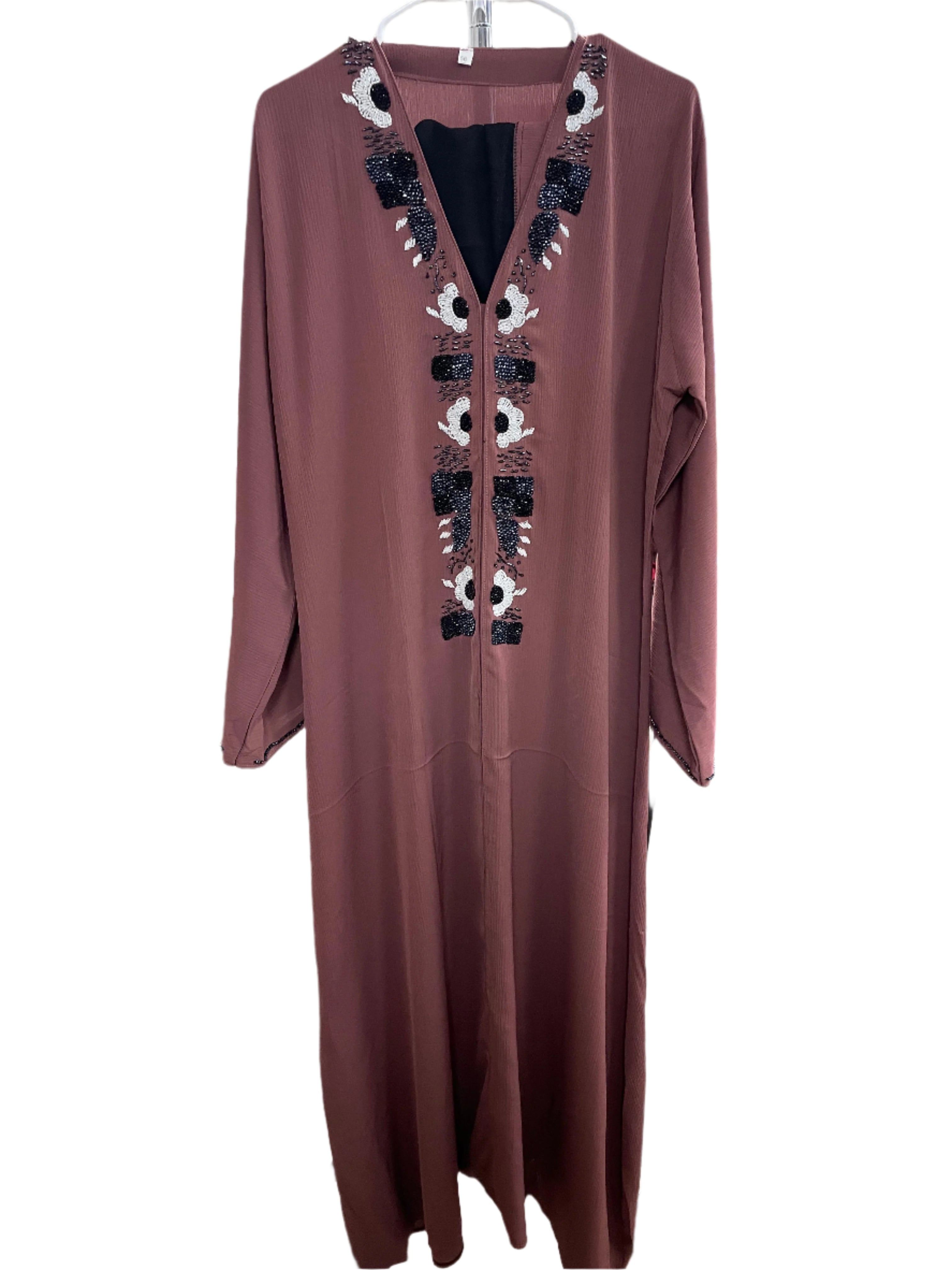 Colorful Closed Abaya with Flower Bead Design