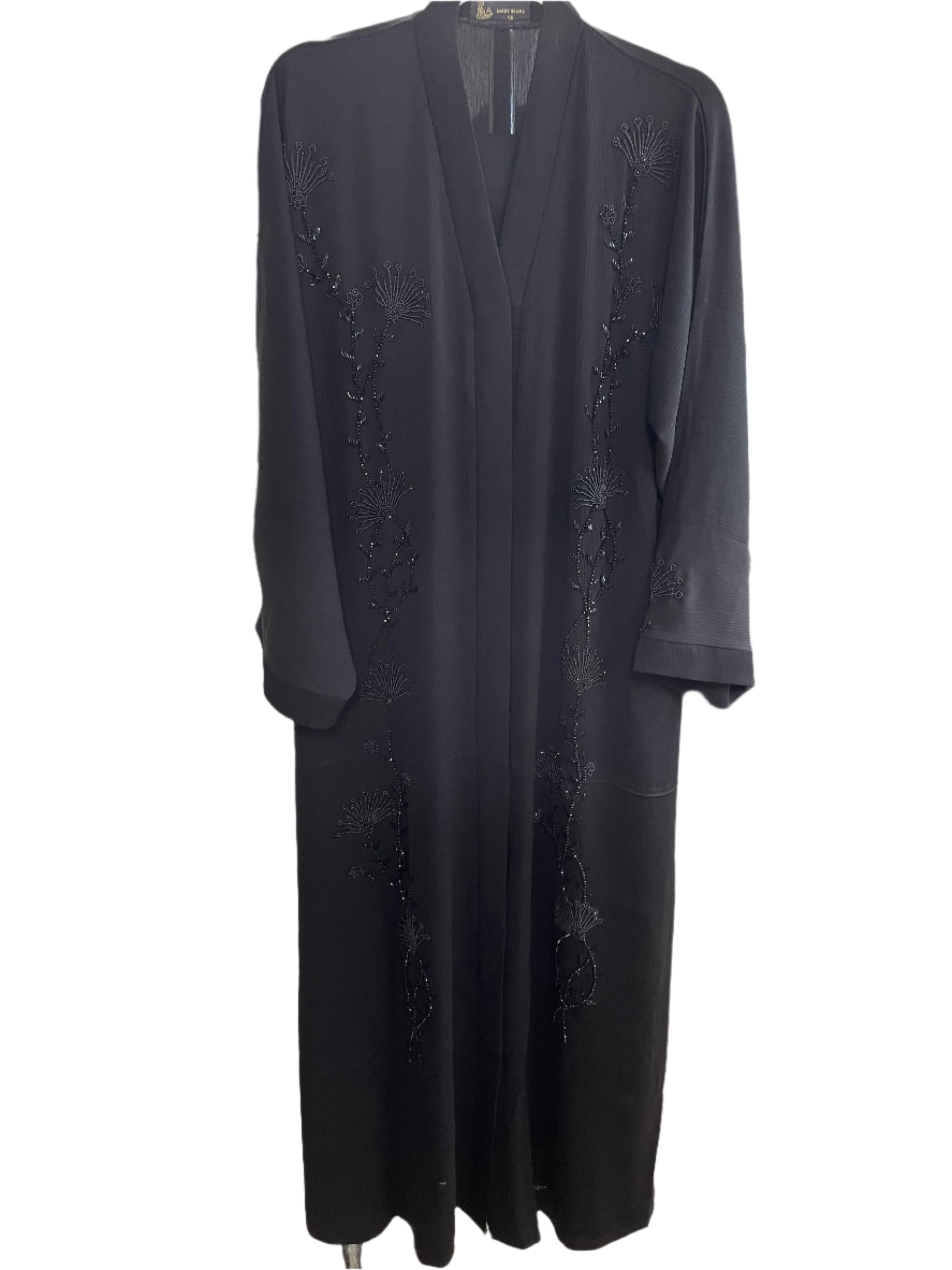 Black Abaya with Wave Sequin Design