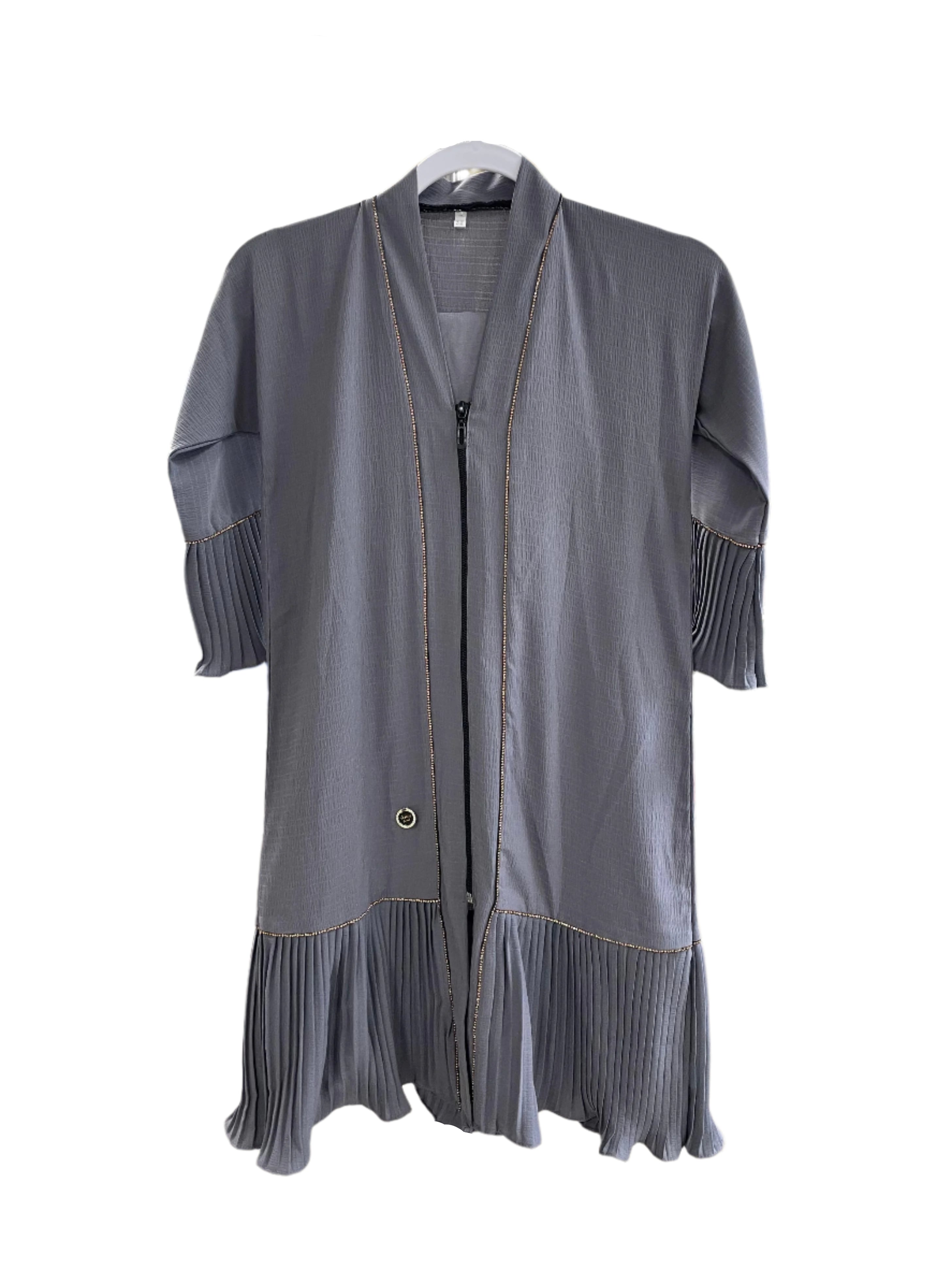 Girls Flowy Gray Zip Abaya