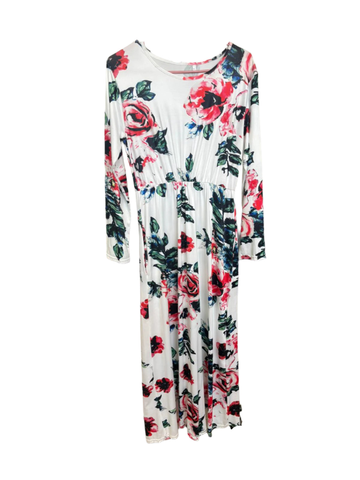 White Floral Long-Sleeve Maxi Dress