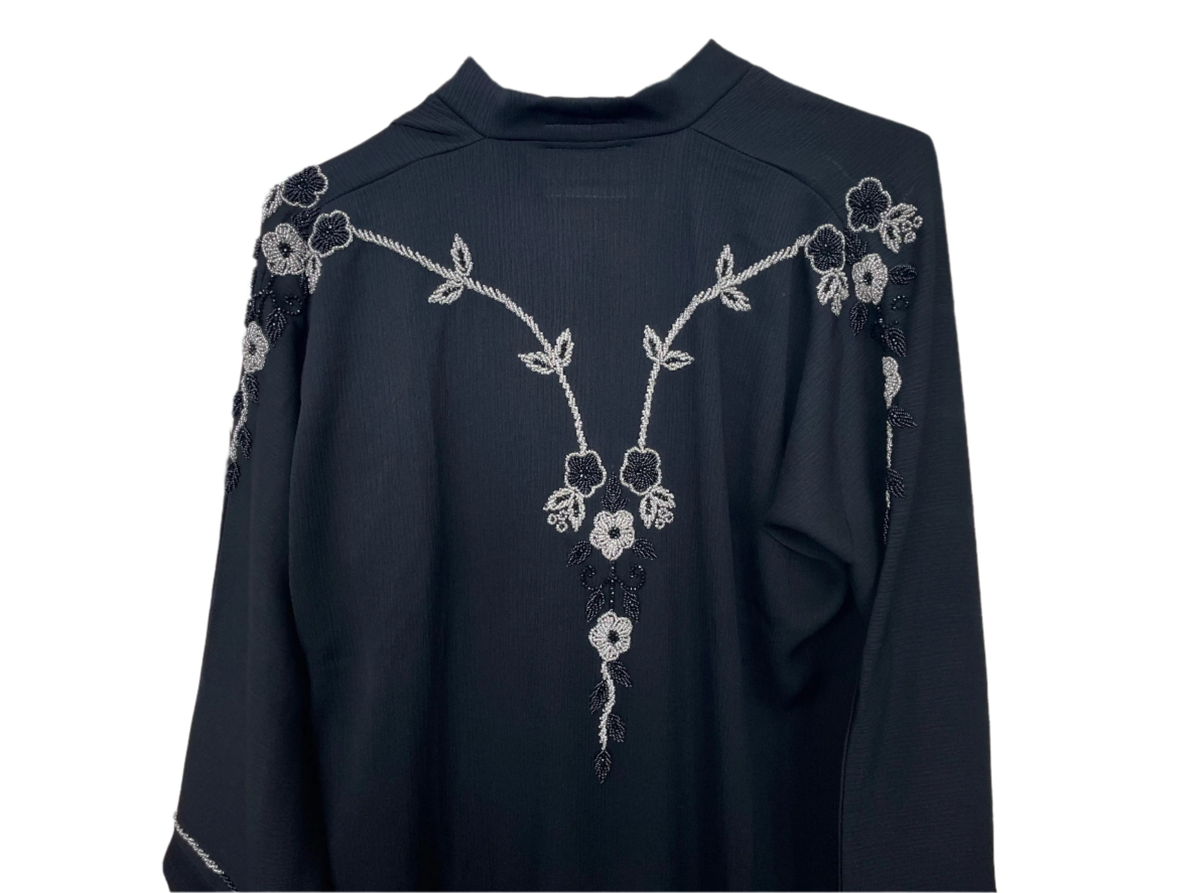 Black Abaya with floral beadwork