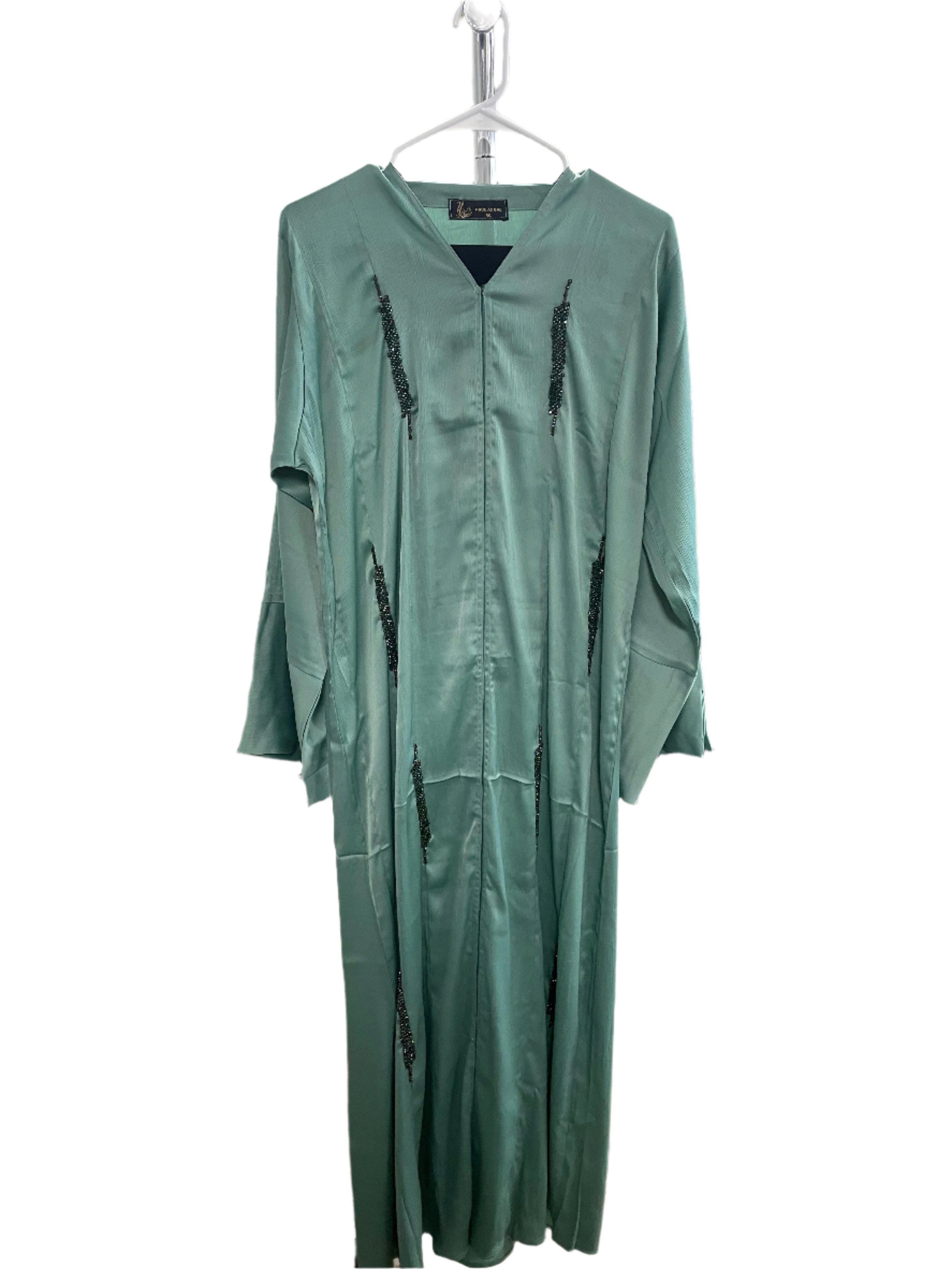Silky Button Up Rhinestone Designs Abaya