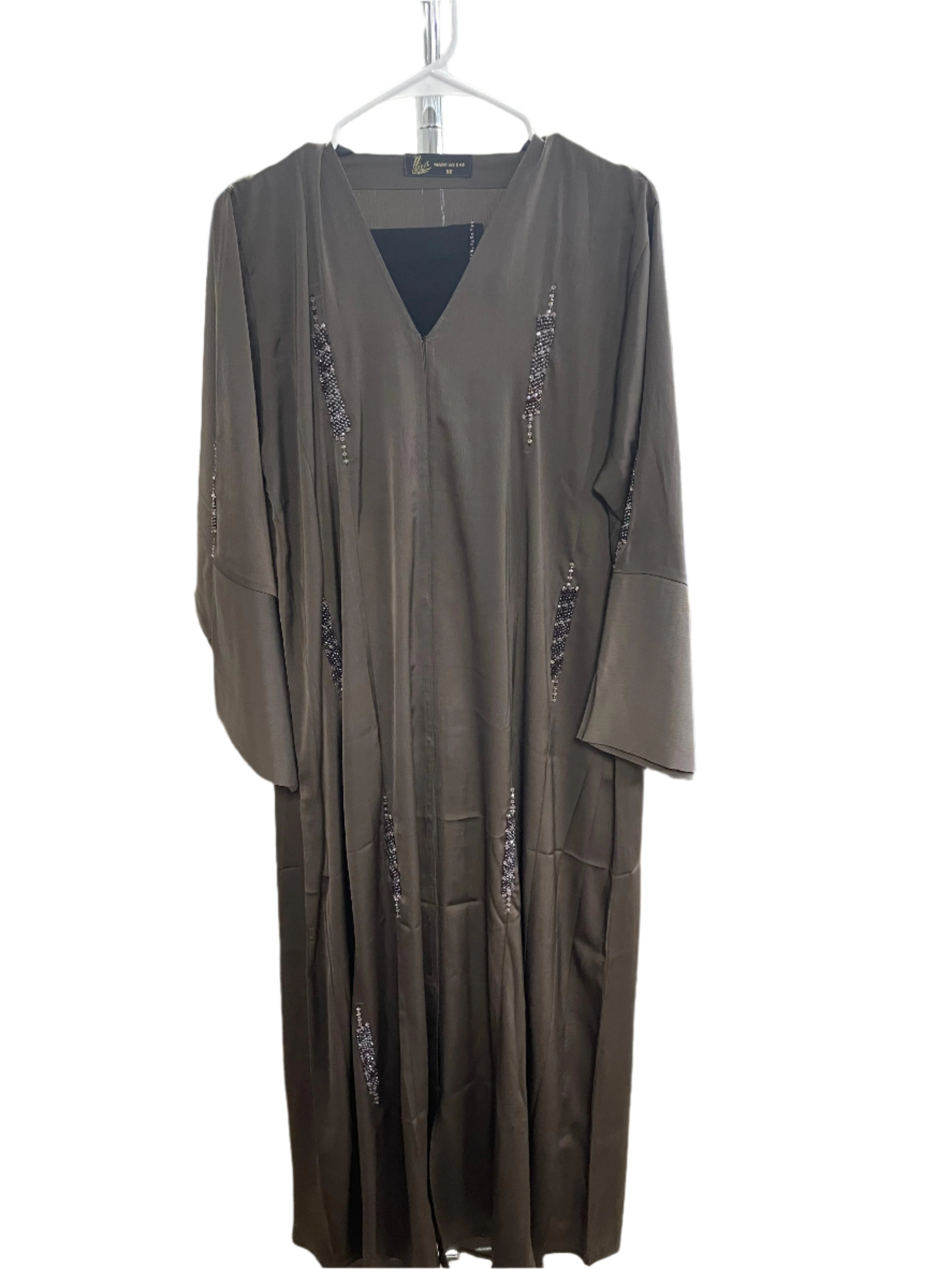 Silky Button Up Rhinestone Designs Abaya
