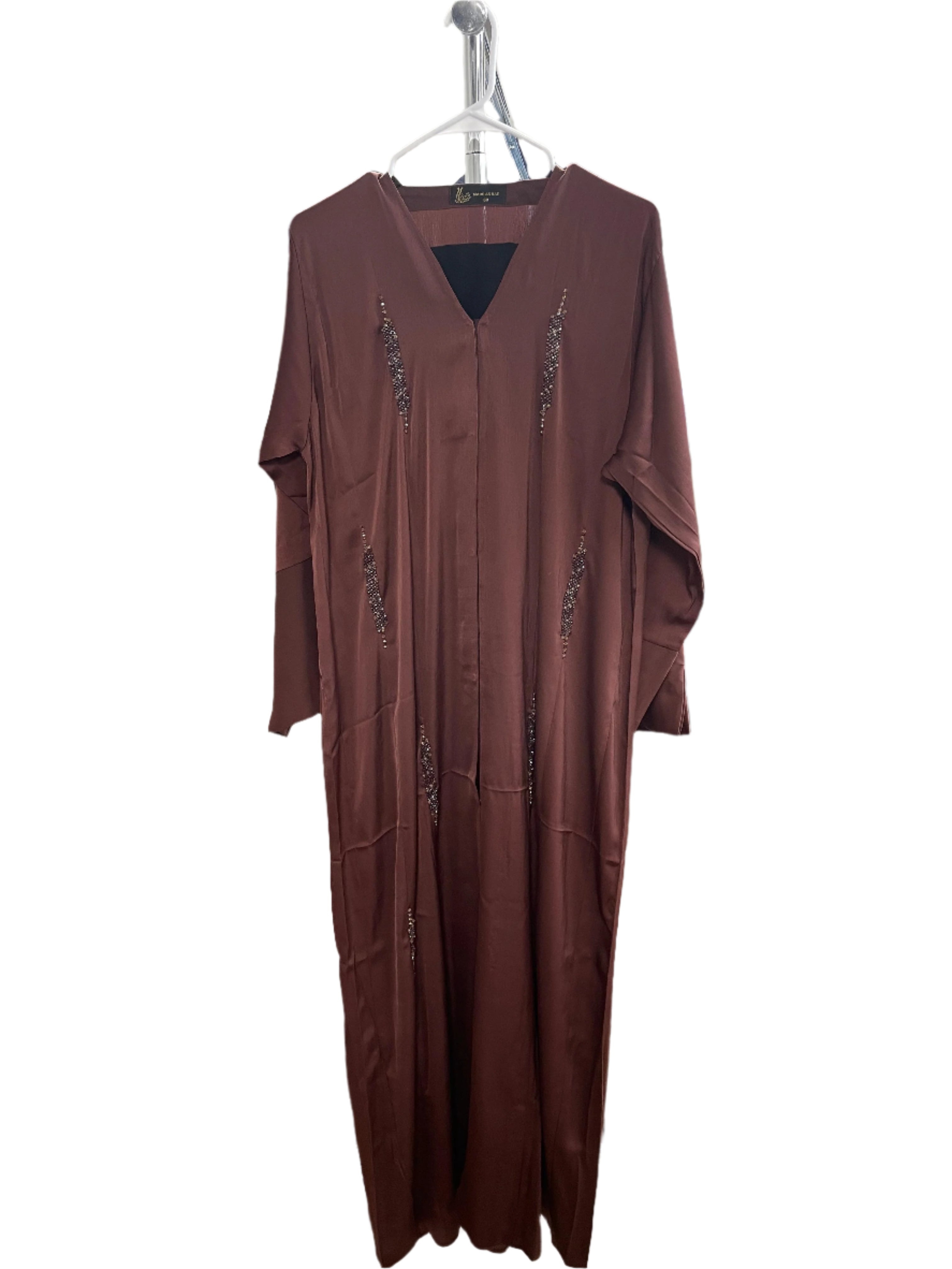 Silky Button Up Rhinestone Designs Abaya