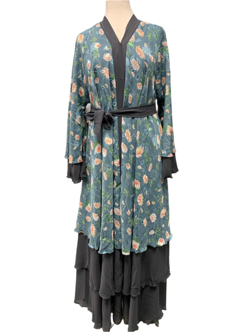 Double Color, Flower Print Abaya
