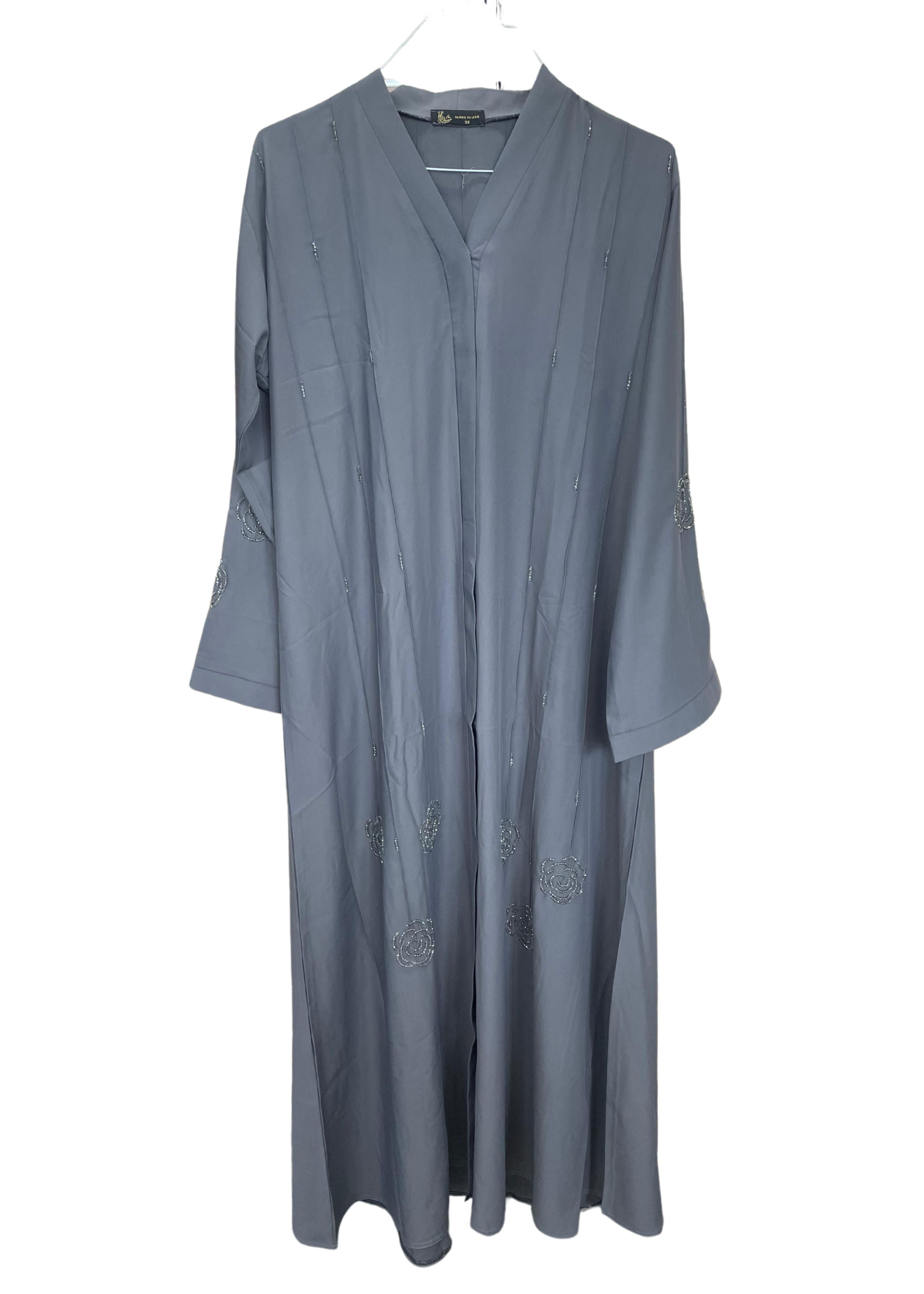 Button-Up Abaya with Rose Sequins