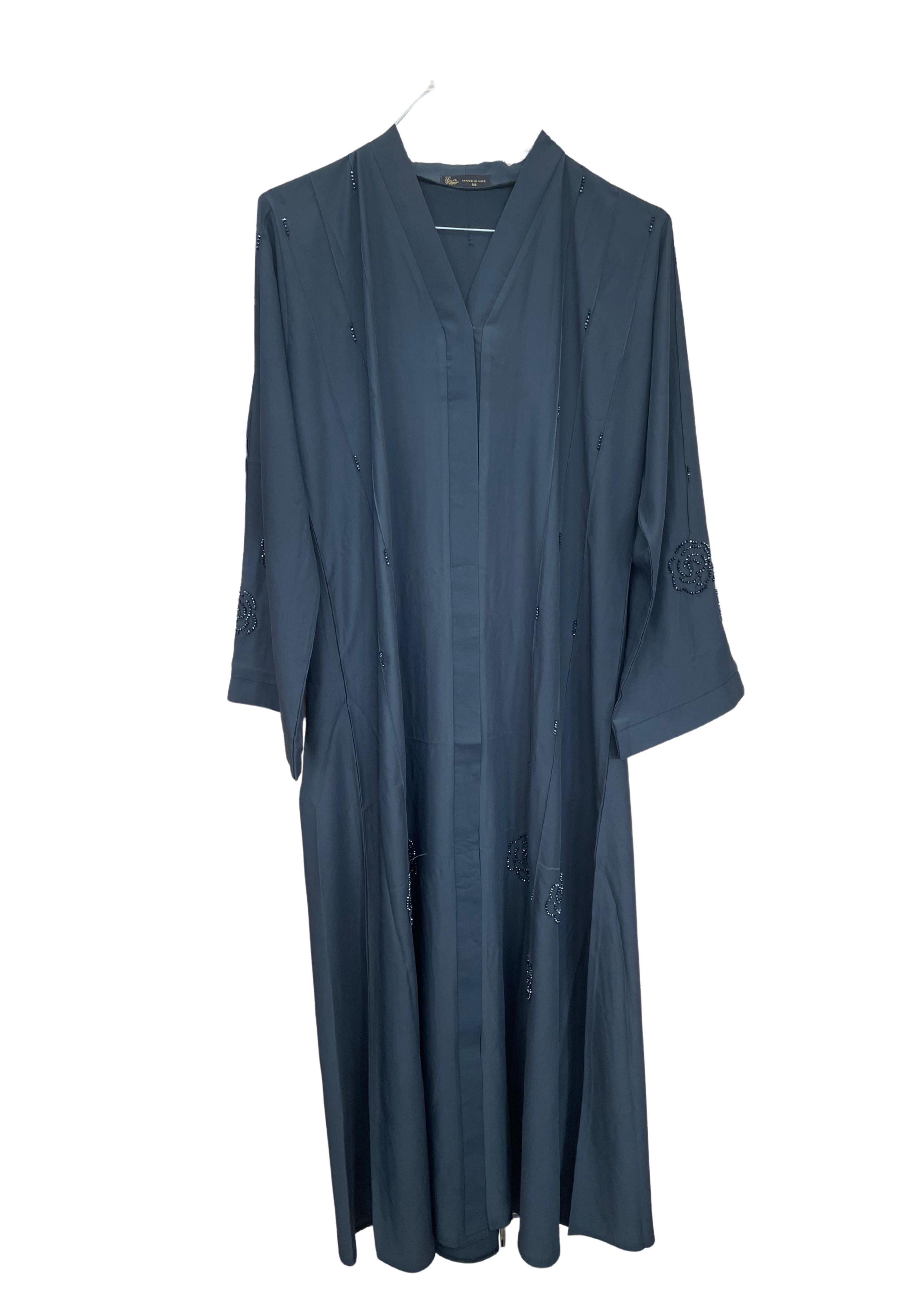 Button-Up Abaya with Rose Sequins