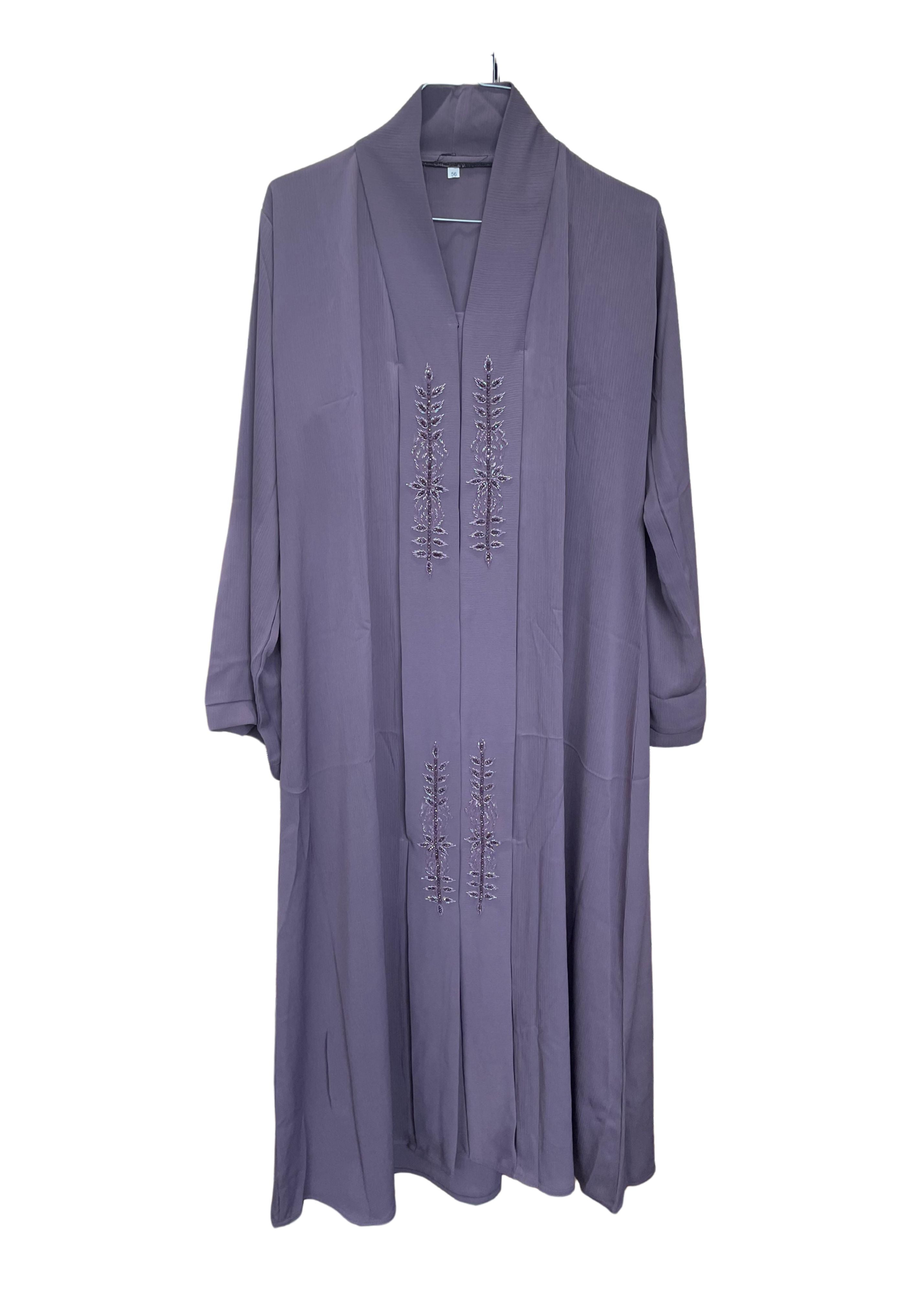 Front Floral Sequined Button-Up Abaya