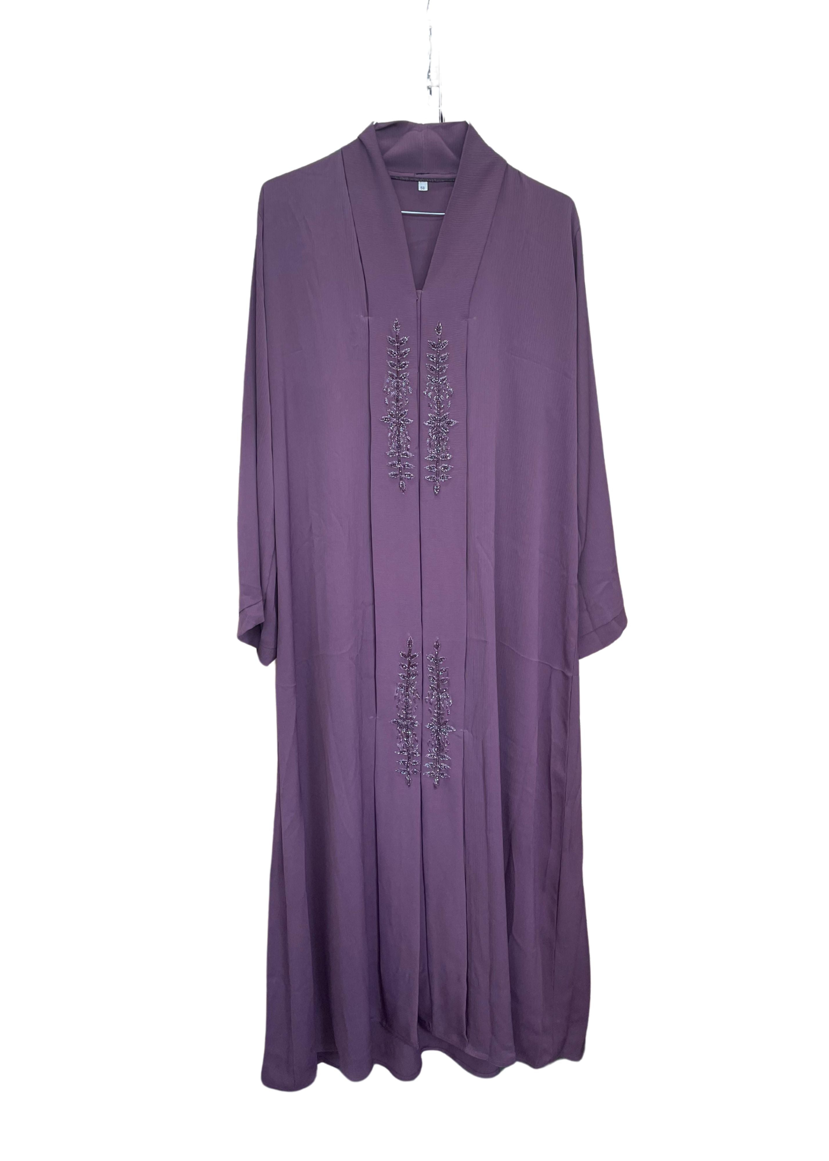 Front Floral Sequined Button-Up Abaya