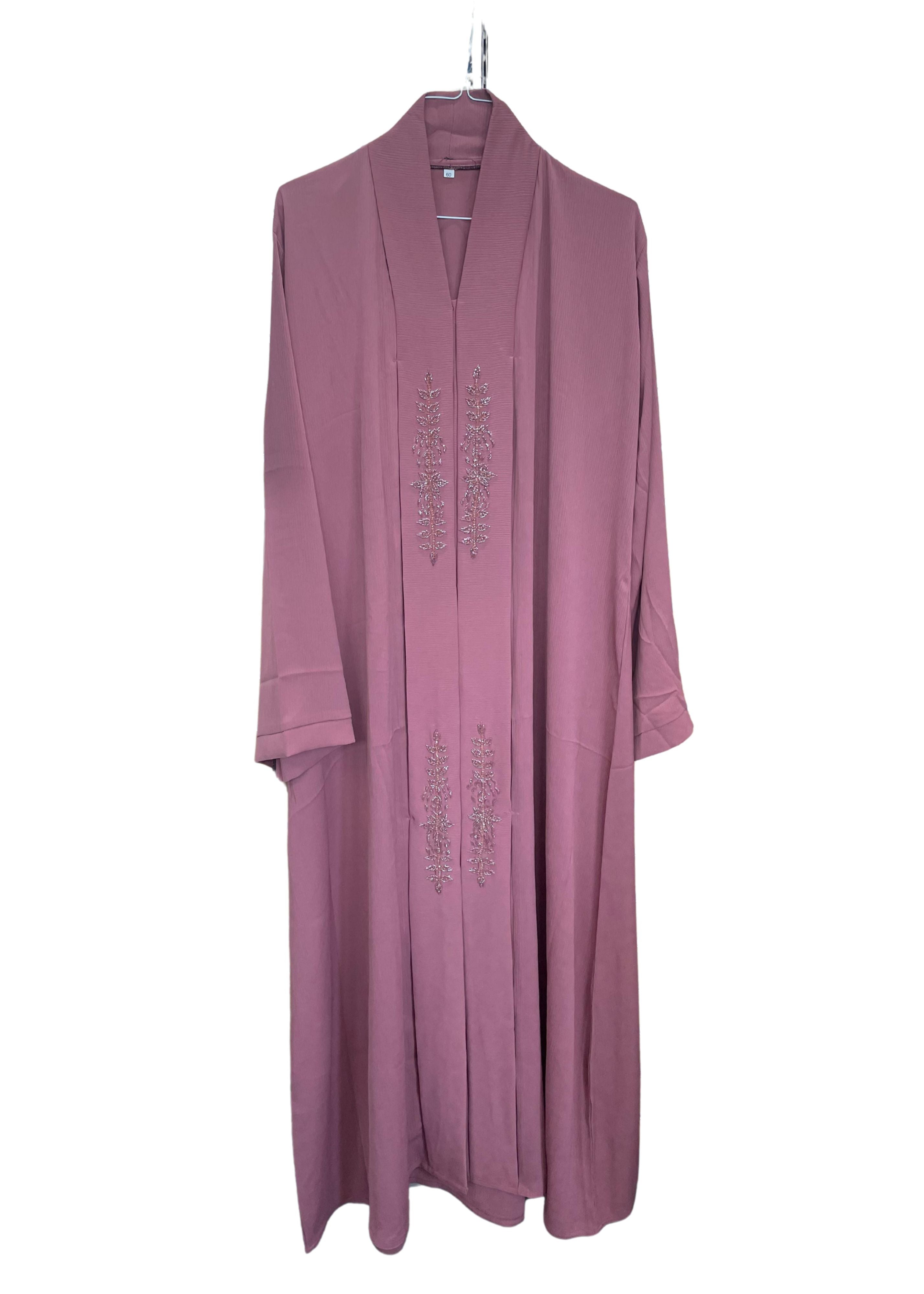 Front Floral Sequined Button-Up Abaya